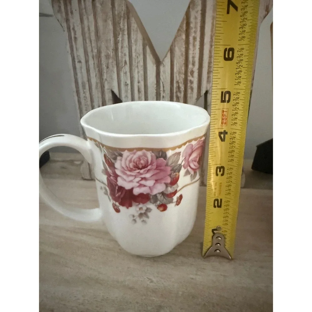 Grace's Teaware Floral Rose Coffee Mug Gold Trim Scalloped Rim